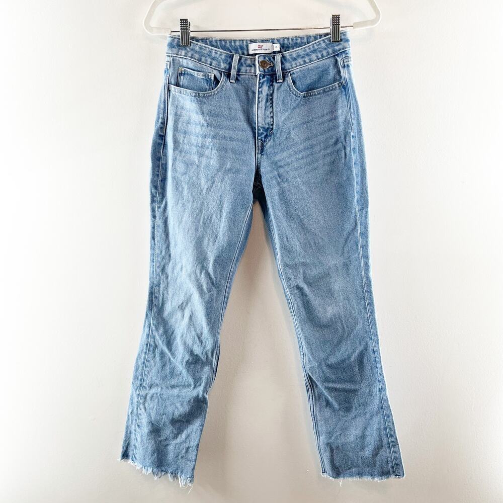 Vineyard Vines Mid Rise Straight Leg Raw Hem Light Wash Jeans Blue 25